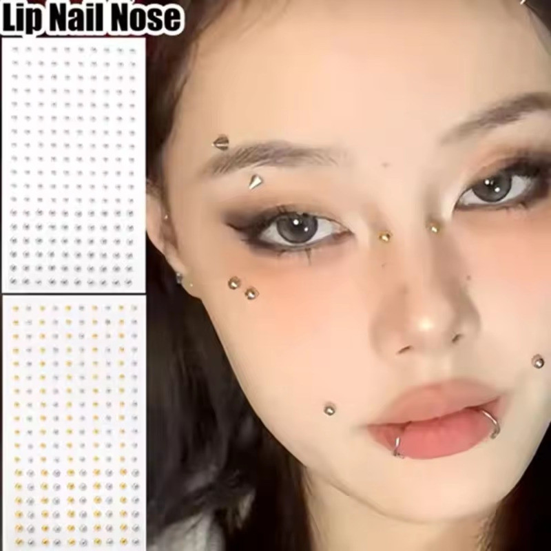 [3-5 วันมาถึง] 1/2 ชิ้นชุบโลหะ Sliver สีเพชร Lip Stud สติกเกอร์ - สําหรับคิ้วจมูกหู Face Body - Non Piercied, Self กาว, กันน้ํา - Diy แต่งหน้า Decor - Rhinestones แหวนจมูก