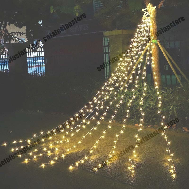 ID 198 LED PENTAGRAM กันน้ํา STRING LIGHT DECORATION OUTDOOR FIBER SOLAR 2M LED FAIRY LIGHT