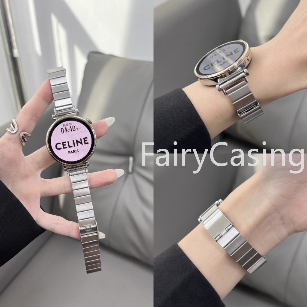 20 มม.22 มม.18 มม.สแตนเลสสตีลสําหรับ Samsung Galaxy Watch 7 FE 6 3 4 5 Pro 40 มม.44 มม.ส่วนไม้ไผ่สไตล์โลหะ WatchBand