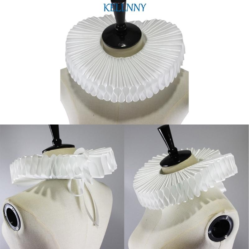 Kellnny Ruffled Collar Silky คอสีขาว Ruff Clown Choker คอสเพลย์เครื่องแต่งกายอุปกรณ์เสริม