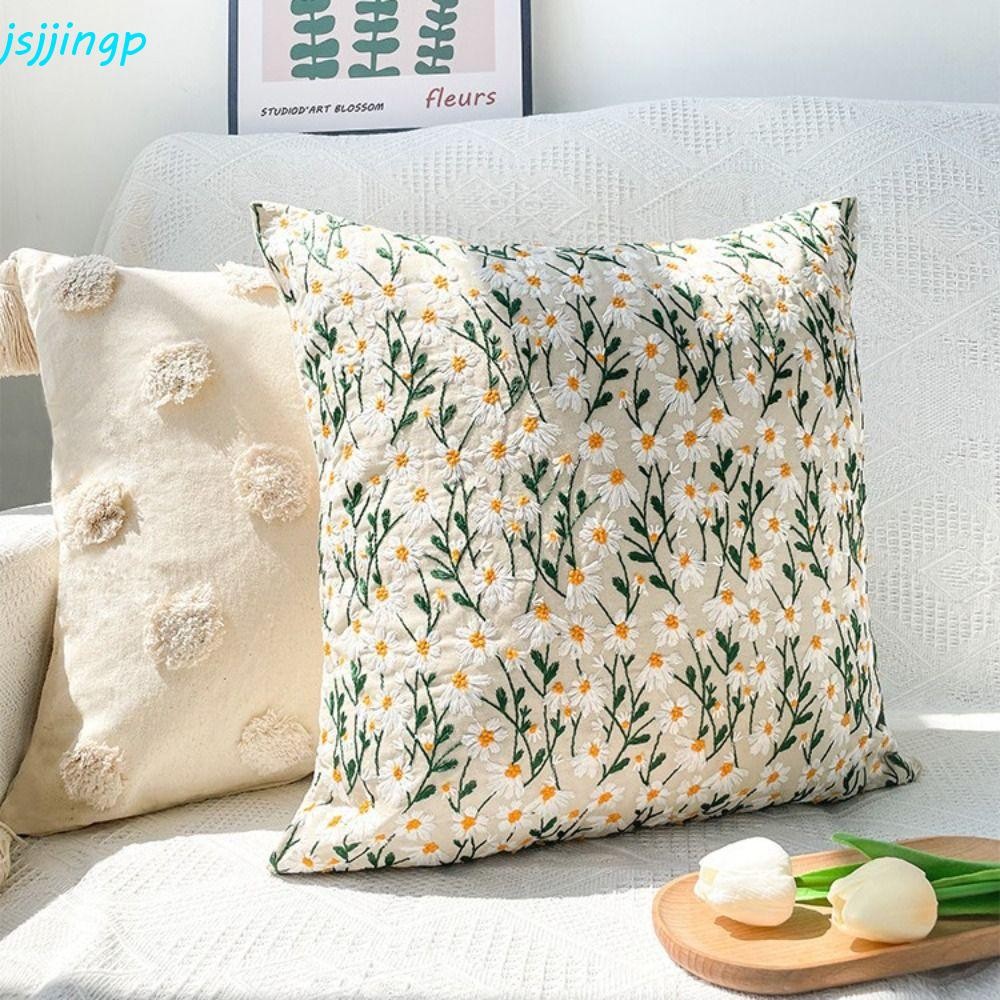 Jsjjingp ปักดอกไม้โยนปลอกหมอน, Daisy INS สไตล์หมอน,ตกแต่งบ้าน 45x45 ซม.สแควร์ปลอกหมอนอิงห้องนั่งเล่น/สํานักงาน