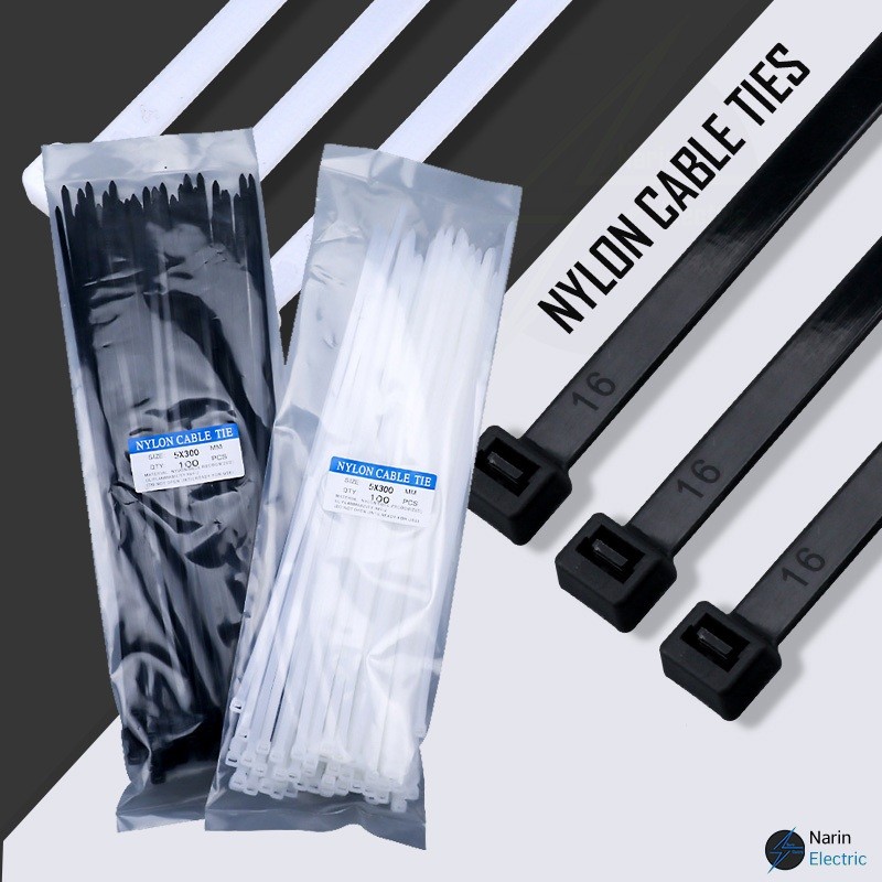 เคเบิ้ลไทร์ Cable Tie หนวดกุ้ง ไนล่อน PA66 4/6/8/10/12นิ้ว เกรด A+ สีขาว/ดำ สายรัดพลาสติก