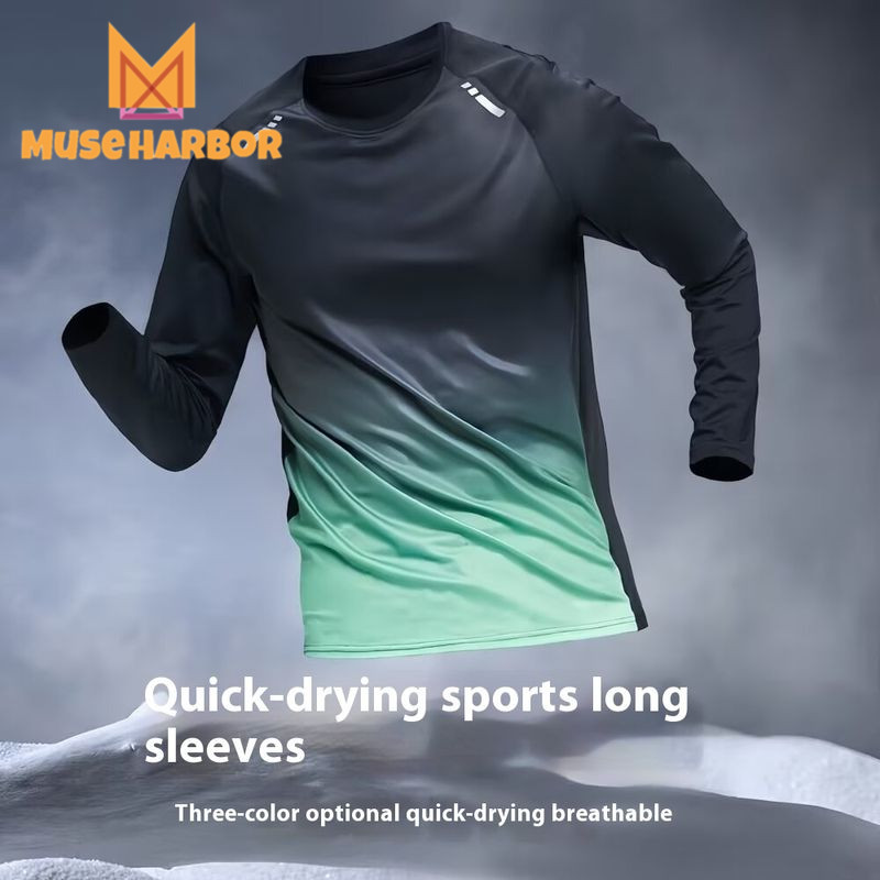 Muse Harbor เสื้อยืดแขนยาวแห้งเร็วสำหรับผู้ชาย เหมาะสมในการฟิตเนส วิ่ง และการฝึก련 สไตล์ลำลอง