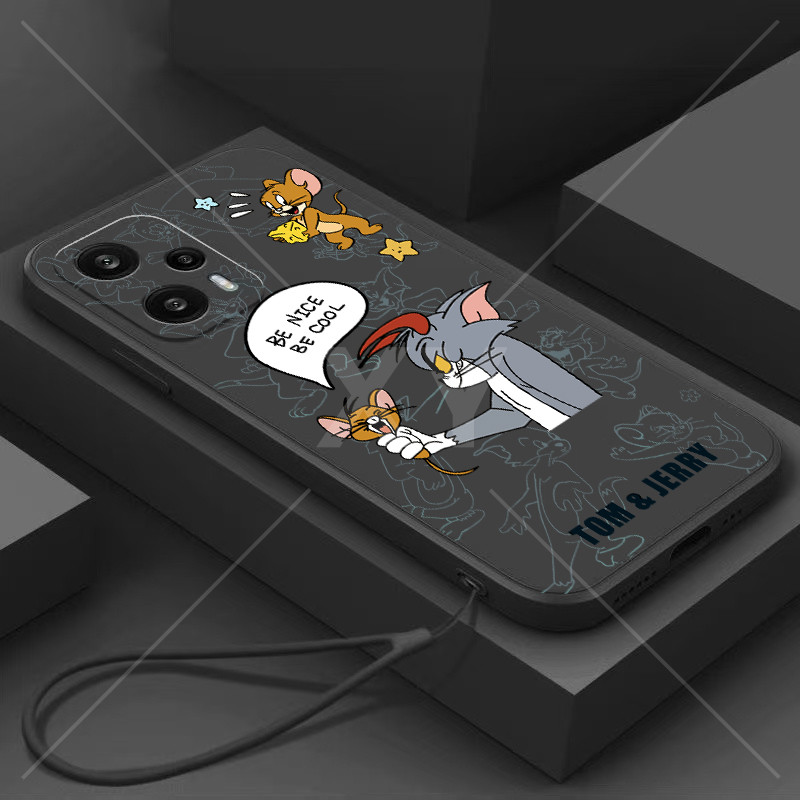 เคส Realme Note 60 C63 C61 C65S Note 60X C65 4G 12 5G 12X 5G 13 5G 12 Pro Plus 12 Plus 12 4G 13 4G 12 Pro 5G ขอบตรงของเหลวการ์ตูนแมวและเมาส์เคสโทรศัพท์ - รูปที่ 2