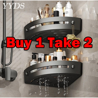 Buy 1 Take 2 Bathroom Organizer Rack Wall Mounted Triangle Corner Shelf Storage Rack with Hooks