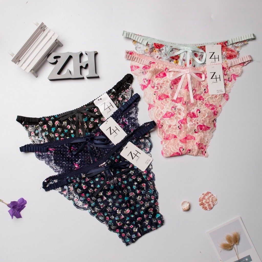 zh-forever.d017 กางเกงใน บิกินี่ เอวต่ำ เซ็กซี่ กางเกงในลูกไม้ผ้าลาย สวยที่สุด