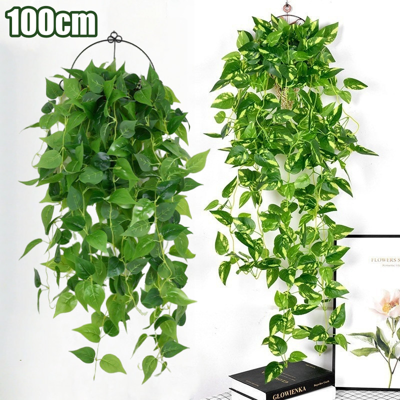 พืชที่ติดผนังจำลอง ต้นไม้ปลอม 100cm เถาวัลย์หญ้าเทียม ตกแต่งกลางแจ้ง ตกแต่งห้อง ของแต่งบ้าน