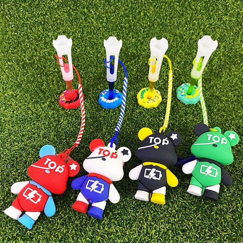 ●T TOP Bear Golf Nail 83mm Play-Resistant Plastic Ball Holder จี้กอล์ฟ Ball Tee พร้อมเชือกและแหวนยึด Anti-Lost