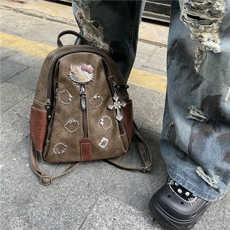 Merad Kitty Y2K Backpack Commuter Bag Backpack Leather School Bag Female Bag