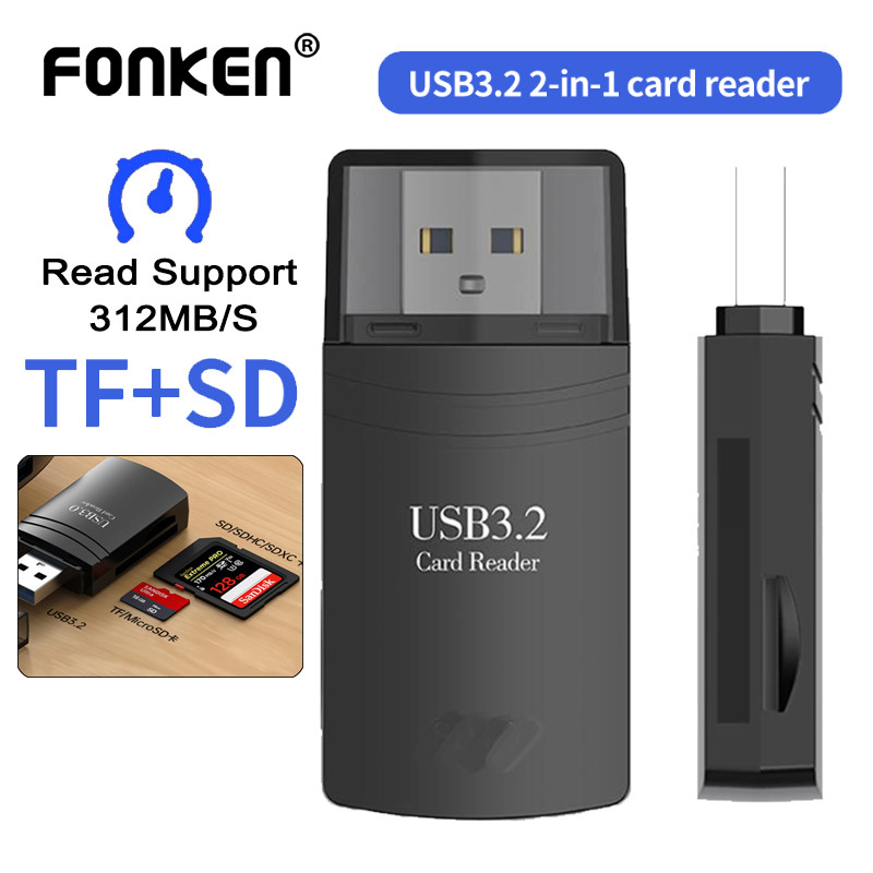 Fonken 2 in 1 USB 3.2 เครื่องอ่านการ์ด TF SD เครื่องอ่านการ์ดสําหรับคอมพิวเตอร์แล็ปท็อปแท็บเล็ต Faster การถ่ายโอนข้อมูล