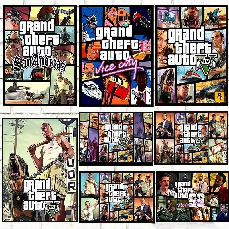 หุ่นยนต์ใหญ่ในวิดีโอเกมโปสเตอร์เส้นภาพตกแต่งที่ทันสมัยภาพวาดตกแต่ง GTA 5 เหมาะสําหรับอินเทอร์เน็ตคาเฟ่บาร์บ้านภาพวาดผ้าใบ