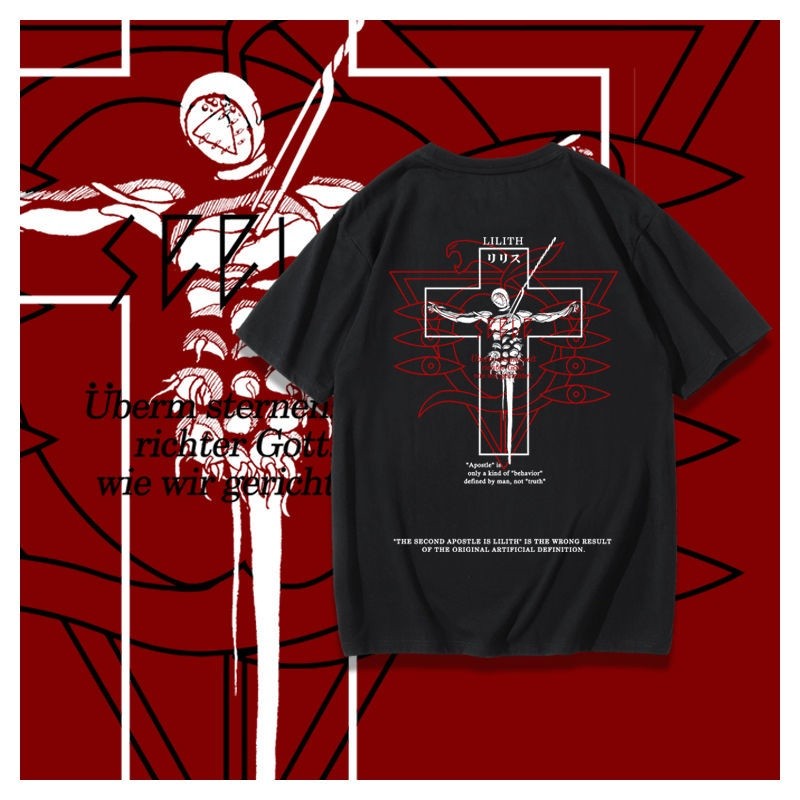 เสื้อยืดแขนสั้นอะนิเมะพิมพ์ Neon Genesis Evangelion Second Apostle Lilith Street สไตล์ผู้ชาย
