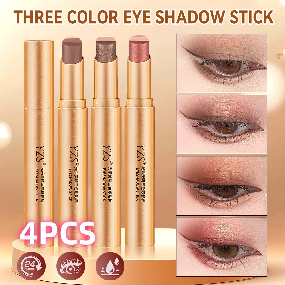 【COD】4PCS ดินสอเครื่องสำอางค์สามสีไม่หลุดง่ายประกายมุกและส่วนประกอบ กันน้ําติดทนนานแบบแท่ง 3 สีในแท่งเดียว