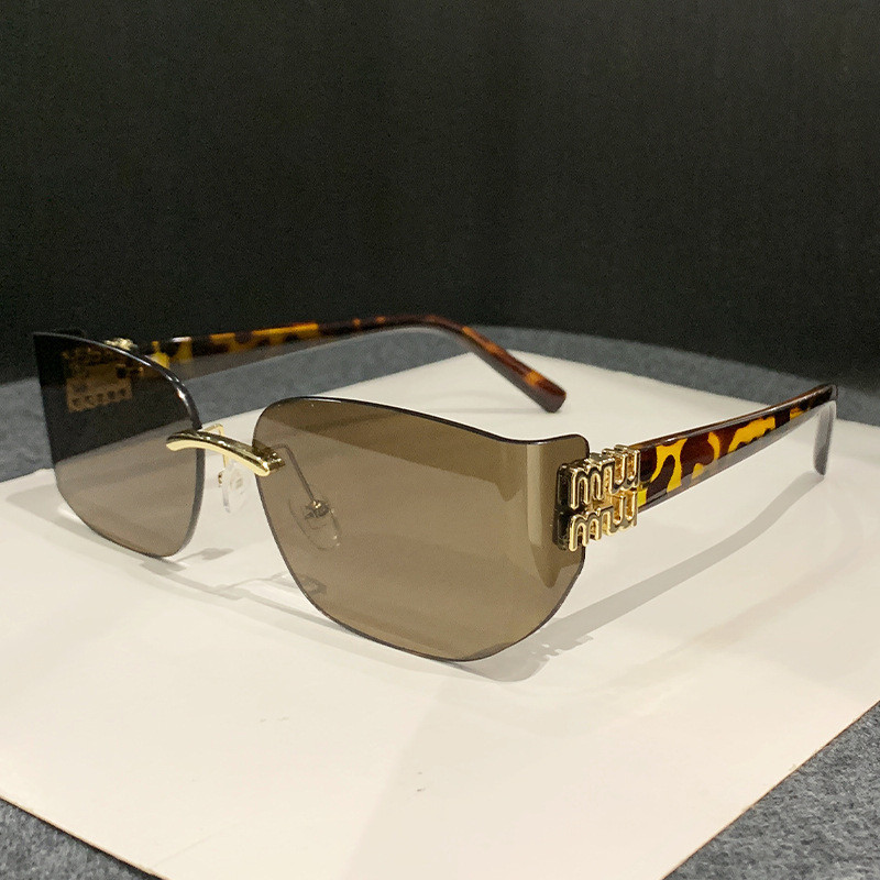 Mujia Y2K แว่นกันแดดโค้ง Frameless Square Street ยิงแว่นตากันแดดหญิง High-End แว่นกันแดดแฟชั่น