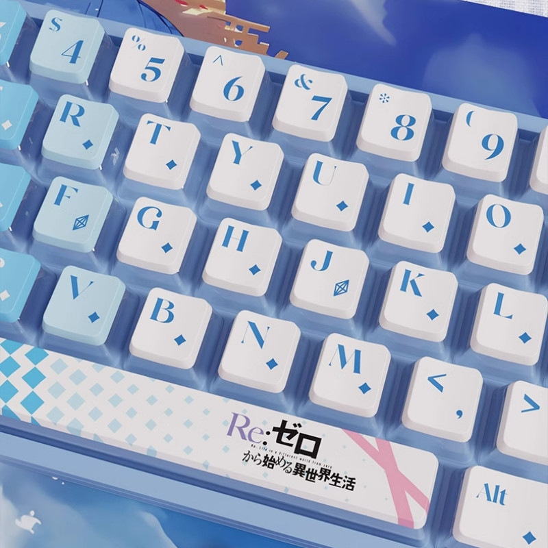 Rem Keycap โปรไฟล์ OEM PBT 120 คีย์ Four-sided Light Transmission Dye Sublimation Blue Purple Pudding Keycaps น่ารักอะนิเมะ Natsuki Subaru Emilia Pudding Keycaps สําหรับ Aula F75 Mad 68