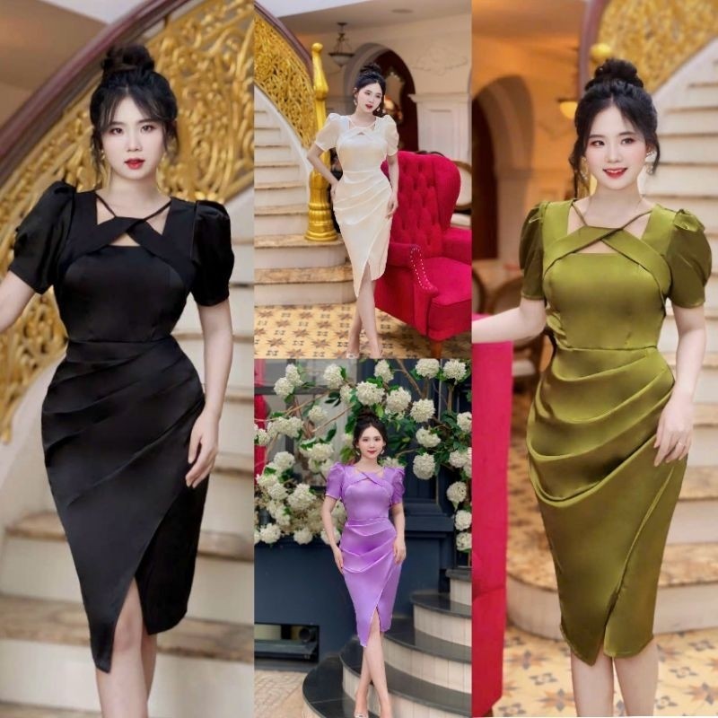 ชุดเดรสดีไซน์ผ้าไหมผ้าไหมคอบิดของ tko คุณภาพสูง สินค้าที่สวยงามราคาดีที่ FACTORY