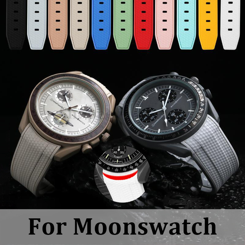 20 มม.ปลายโค้งสายนาฬิกาซิลิโคนสําหรับสร้อยข้อมือ Moonswatch สําหรับ Swatch สําหรับ Omega สายรัดทดแทนผู้หญิงผู้ชายสายรัดข้อมือกันน้ํา