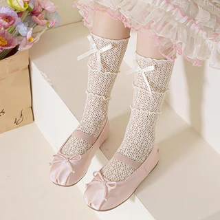 เด็กผู้หญิง Spring Summer Must-Have!เวอร์ชั่นเกาหลีสไตล์โลลิต้าสามชั้นลูกไม้โบว์ลูกไม้กองถุงเท้าเจ้าหญิง