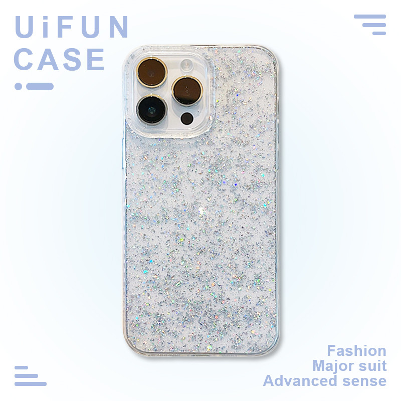 พรีเมี่ยมโปร่งใส Blue Bling โทรศัพท์มือถือสําหรับ iPhone 16 Plus 15 14 13 12 11 Pro Max 15Pro กันกระแทกปกหลัง IMD Shell