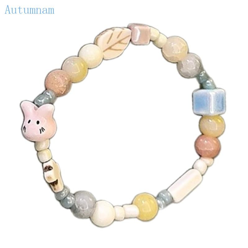 Autu กระต่ายสีชมพู Handchain เครื่องประดับหวานการ์ตูนสัตว์สร้อยข้อมือลูกปัดสําหรับผู้หญิงสาว