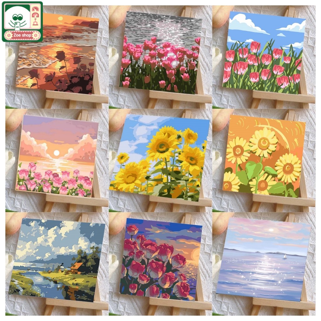 Zoe 20x20cm ระบายสีตามตัวเลข ภาพวาดตกแต่งอะคริลิก ระบายสีภาพ ของขวัญ DIY ภาพระบายสี ระบายสีตามตัวเลข DiY