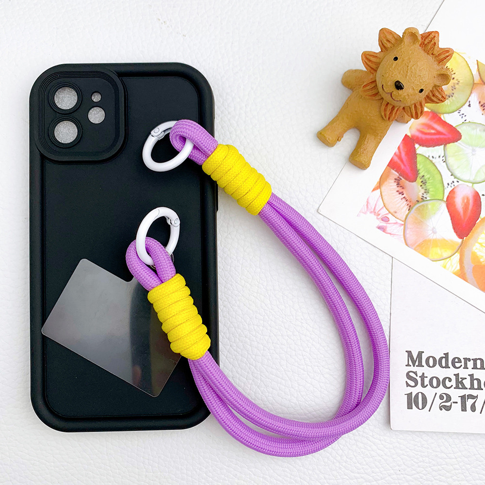 สายรัดข้อมือแบบถักหนาสีสันสดใสพร้อมเชือกคล้องโทรศัพท์แบบแฟชั่น โซ่โทรศัพท์มือถือป้องกันการสูญหายเชือกคล้อง-SJPS
