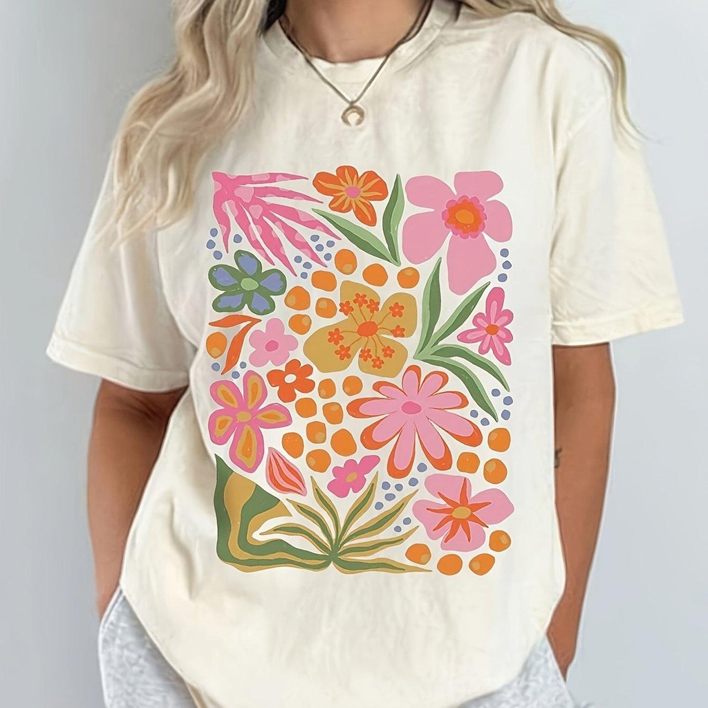 Papaya เสื้อยืด Oversize ลาย "Tropical Floral Bliss" สไตล์สดใส ใส่ได้ทั้งผู้ชายและผู้หญิง คอตตอน 100% WS1285