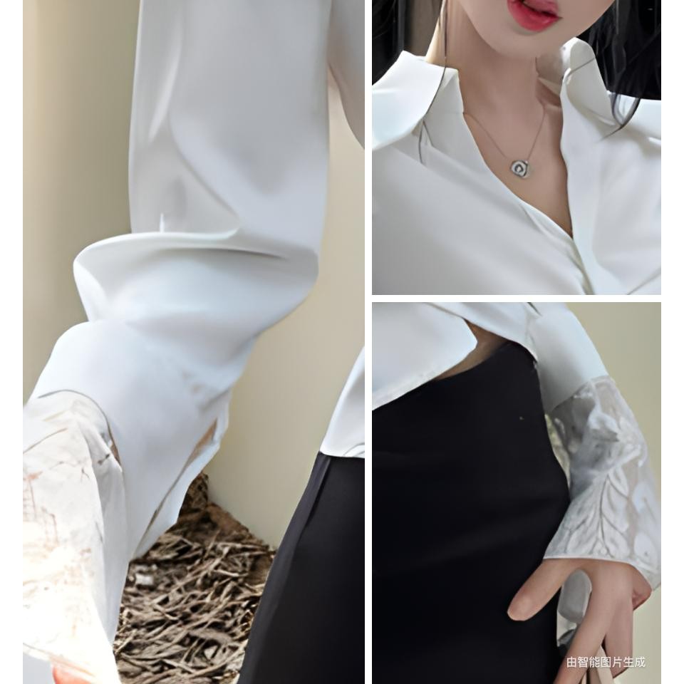 KOKO#คอวีสไตล์ฝรั่งเศสเสื้อแฟชั่นผู้หญิง กระชับเอว แขนแตรลูกไม้ เสื้อเชิ้ตลูกไม้สั้นผู้หญิง#w551 - รูปที่ 7