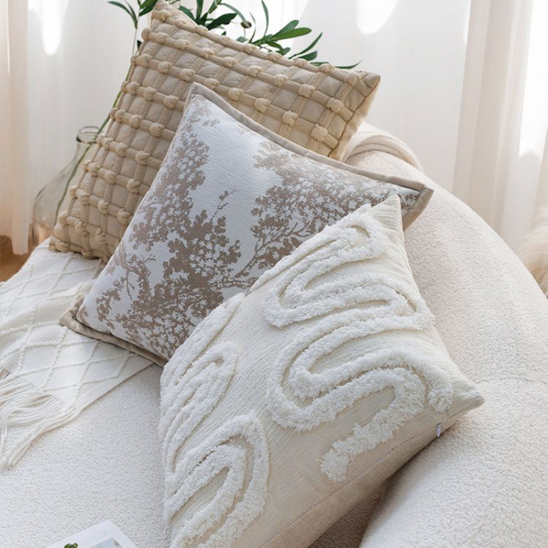 Simple ins หมอนตุ๊กตาพรีเมี่ยมหรูหรา French Nordic เบาะห้องนั่งเล่นโซฟาปลอกหมอนหมอนข้างเตียงพนักพิง