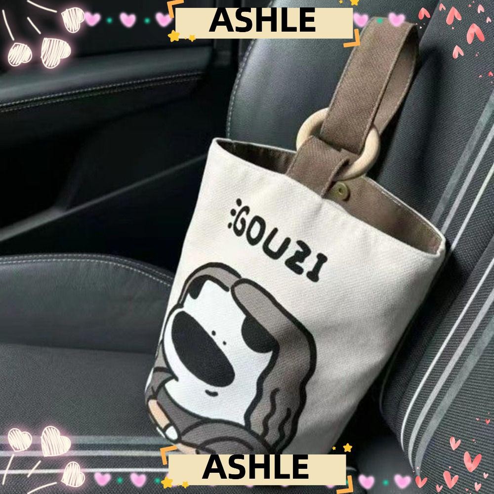 Ashle กระเป๋าทรงกระบอก, กระเป๋าถังความจุขนาดใหญ่ Canva, กระเป๋าถือแบบพกพาพิมพ์ลายการ์ตูน