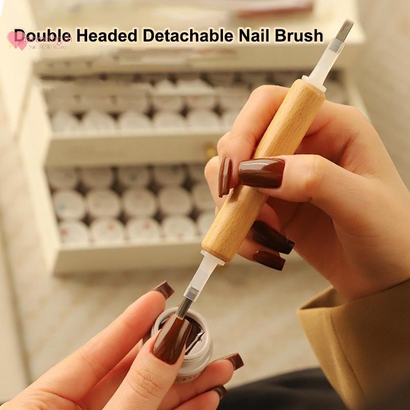Renbg 1 ชุดแปรงทาเล็บ Double Head ปากกาไม้ Rod สามารถเปลี่ยนเล็บแปรง Liquid Applicators เล็บเครื่องมือ TH