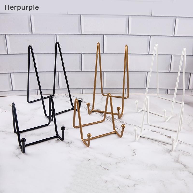 Herpurple 1pcs แผ่นขาตั้งจอแสดงผลขาตั้งรูปภาพแผ่นโลหะ Stands ผู้ถือแสดงภาพกรอบภาพตกแต่งจานโต๊ะ Art TH