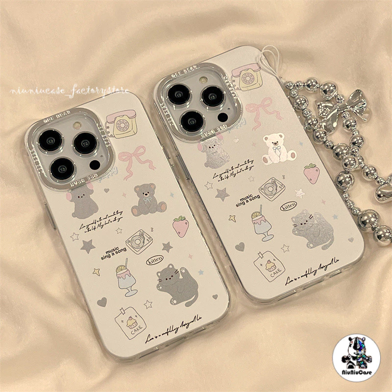 แมวโบว์น่ารัก เคสไอโฟนหรูหราไฮโซ เคสโทรศัพท์ For iPhone 11 13 12 14 15 16 Pro Max 8P 7Plus X XR XS Max SE เคส กันกระแทก