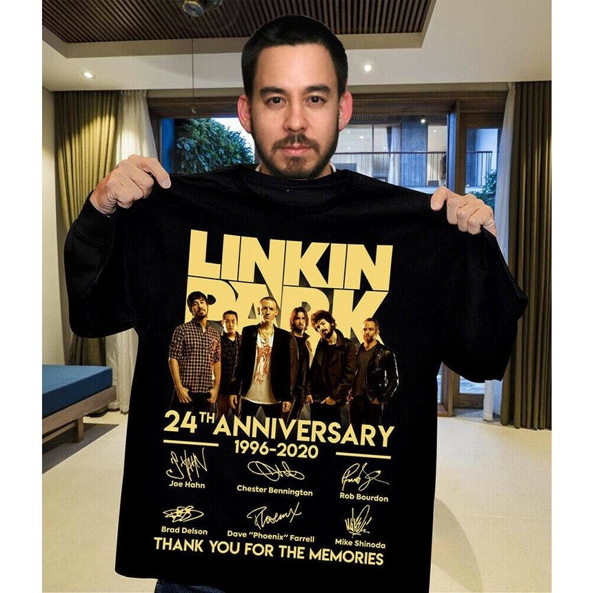 เสื้อยืดแขนสั้นใหม่ Linkin Park Rock Band 24Th ครบรอบ1996 ลายเซ็นเสื้อยืดขนาดแฟชั่นแขนสั้นผ้าฝ้ายS-5