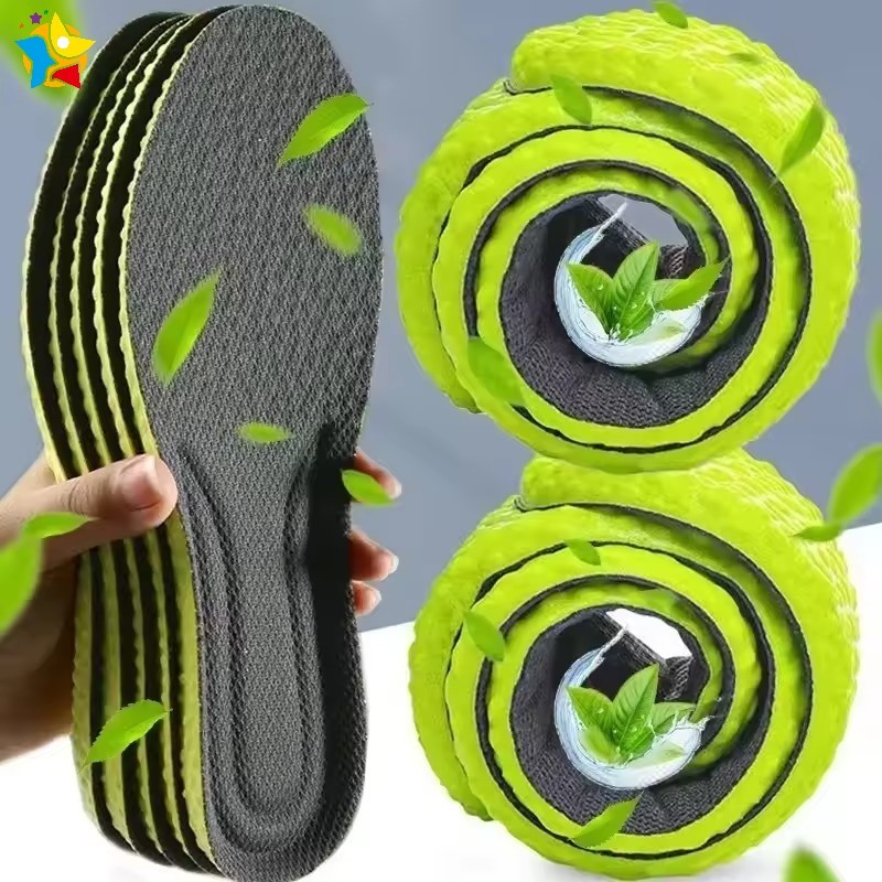 ผู้หญิงผู้ชายระงับกลิ่นกาย Breathable Shock Absorption Insoles ความยืดหยุ่นสูง Arch สนับสนุน Orthopedic นวดเบาะแทรกแผ่นรองเท้า