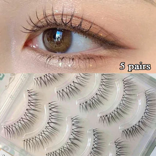 5 คู่ขนตาปลอมก้านโปร่งใส V-รูปมังงะตาธรรมชาติ Wispy สไตล์เกาหลี Lash Extension