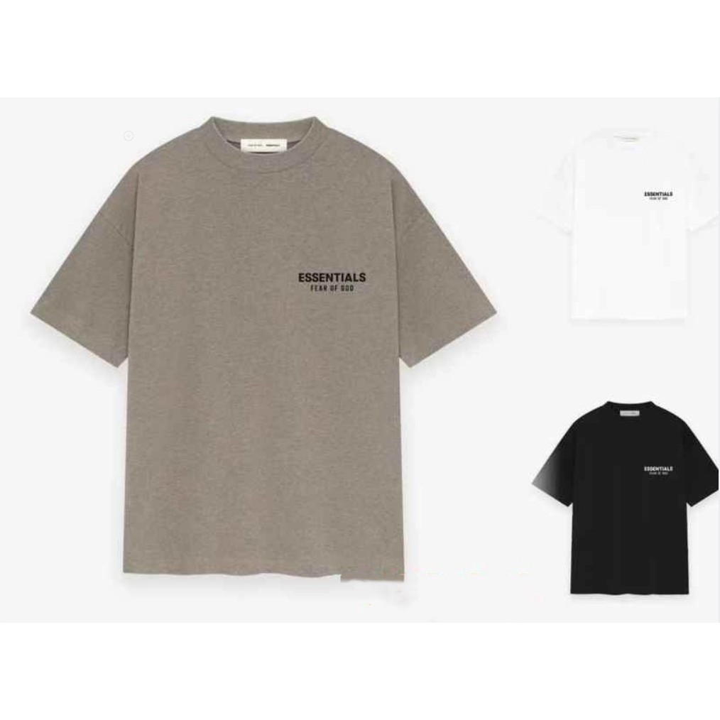 Fear of God essentials เสื้อยืดแขนสั้นคลาสสิกเสื้อสวมหัวลูกเรือเสื้อยืดแขนสั้นลายตัวอักษรหลวมสบาย