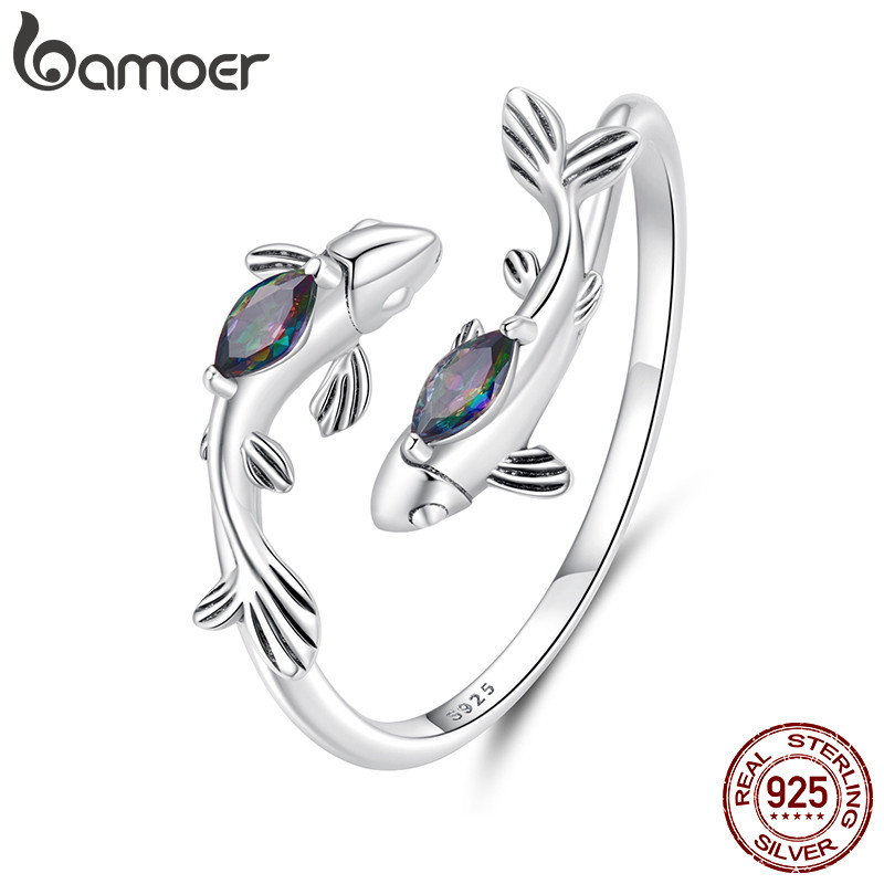 BAMOER แหวนเงินแท้ 925 สำหรับราศีมีน ปรับไซต์ได้ เครื่องประดับของขวัญผู้หญิง