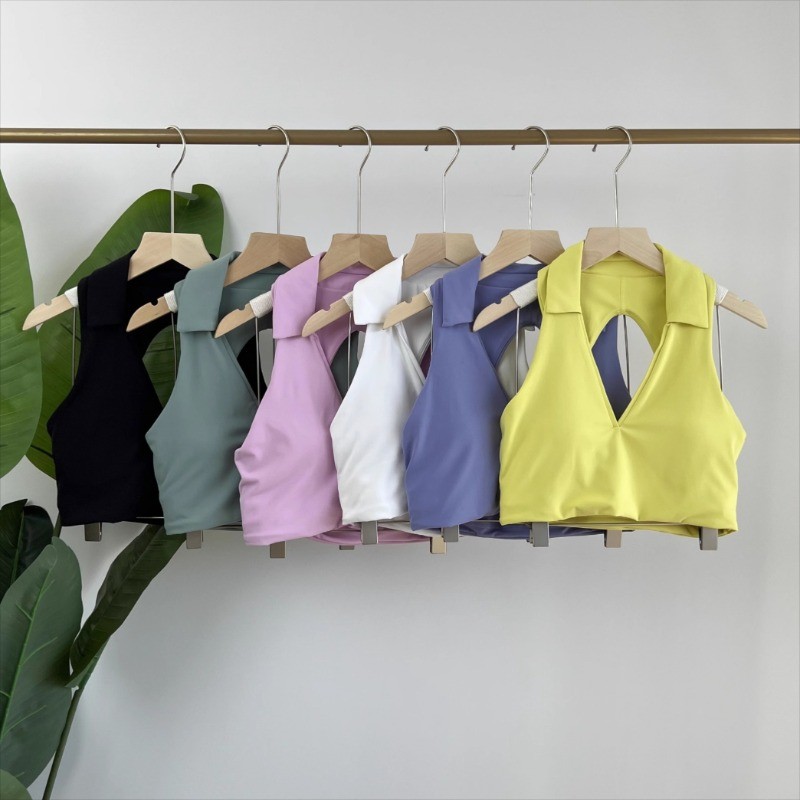【MAGGIEYOGA】Sports Bra เซ็กซี่ Hollow Beauty กลับโปโลคอกันกระแทก Bra Gym ฟิตเนส