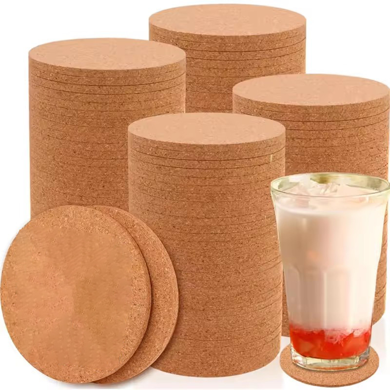 ที่รองแก้วไม้ก๊อกกันลื่นฉนวนกันความร้อน - แผ่นรองถ้วยแก้วไม้ทรงกลมธรรมชาติตกแต่งโต๊ะ