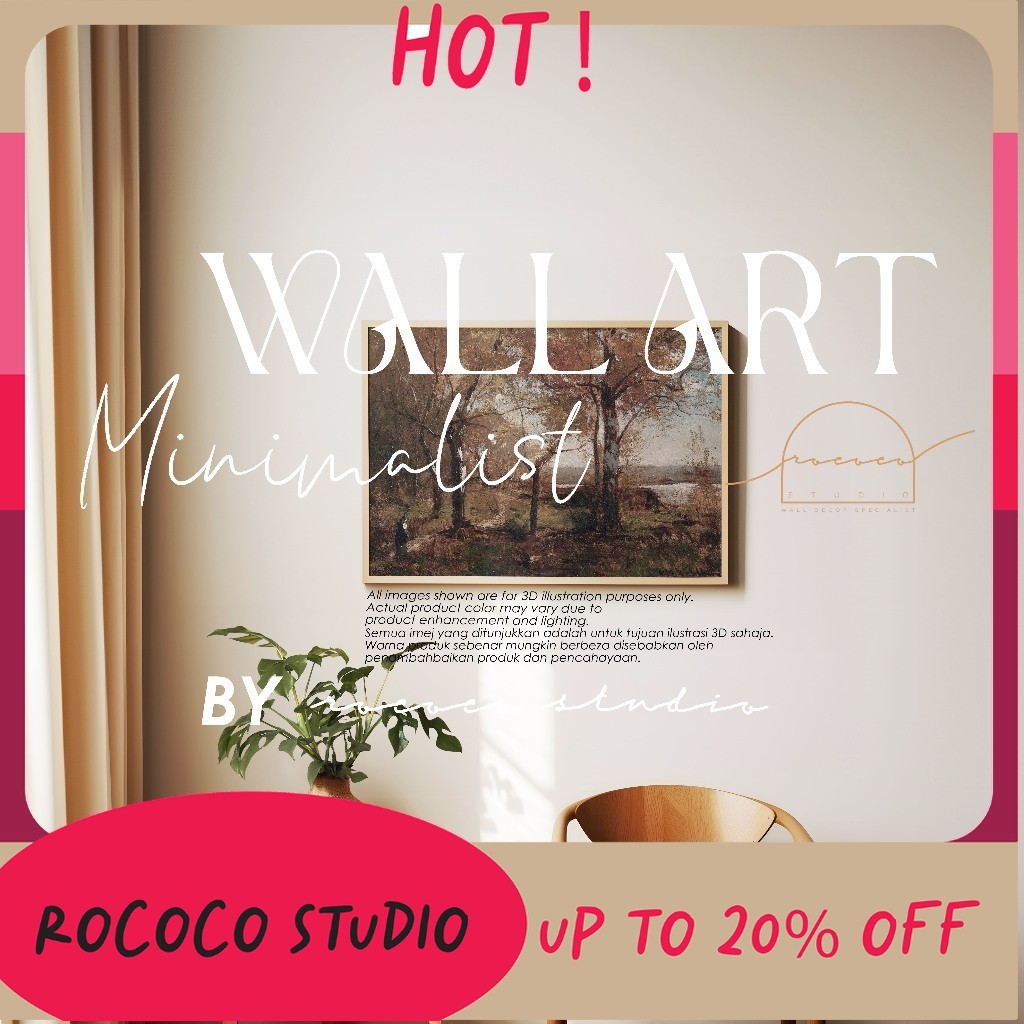 ภาพวาดทิวทัศน์ Vintage & Aesthetic | ฤดูใบไม้ร่วง | พร้อมกรอบ | Wall Art Deco | A4 A3 A2