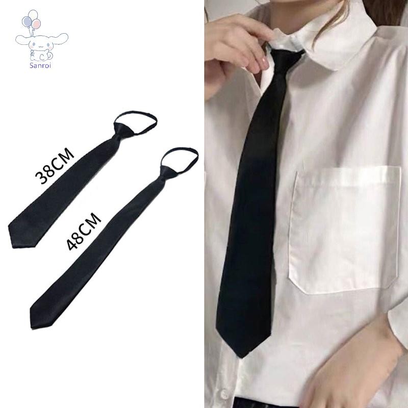 [ซาน] ไม่จํากัดเพศ สีดําที่เรียบง่ายคลิปบนผูกการรักษาความปลอดภัยผูกเครื่องแบบเสื้อสูทเนคไทแอร์โฮสเตสเคลือบงานศพขี้เกียจคอซิปผูกผู้ชายผู้หญิงนักเรียน โผล่