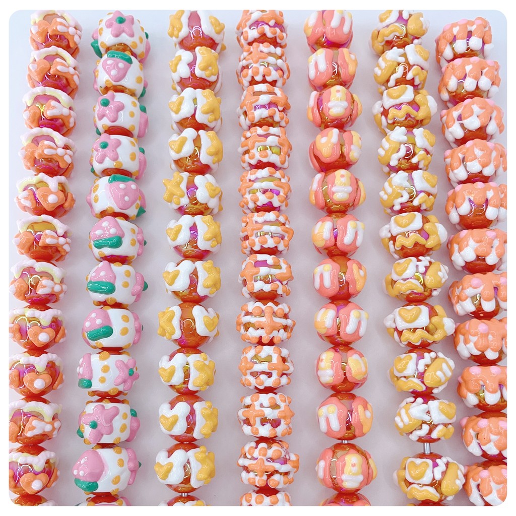 5ชิ้นแฟนตาซีสีส้มชุดหนักน้ํามันอะคริลิมือวาดลูกปัด ทําเอง ห่วงโซ่โทรศัพท์มือถือลูกปัดอุปกรณ์เครื่องประดับ