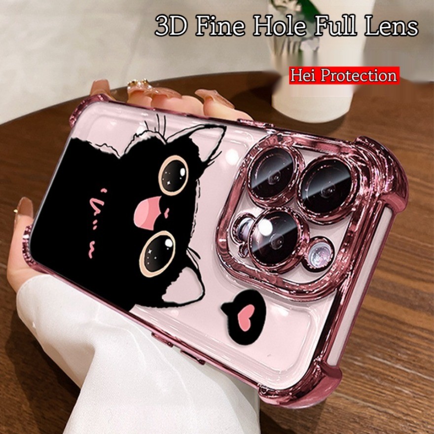 Electroplate พร้อมฟิล์มเลนส์ Love Black cat motif Casing สําหรับ Honor 200 100Pro 200 X9C สมาร์ท X9A X9B X7C X9B X5B Magic 7 6 5 4 Pro 6 Lite ฝาครอบป้องกันเต็มรูปแบบ ราคา ถูกที่สุด ดีลบีเคเค แกลเลอรีภาพที่ 3