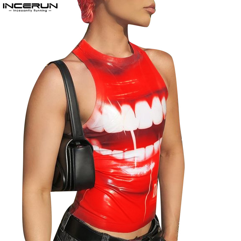 Incerun Men Vintage Fashion Loudmouth Print Design Sleeve Tanks