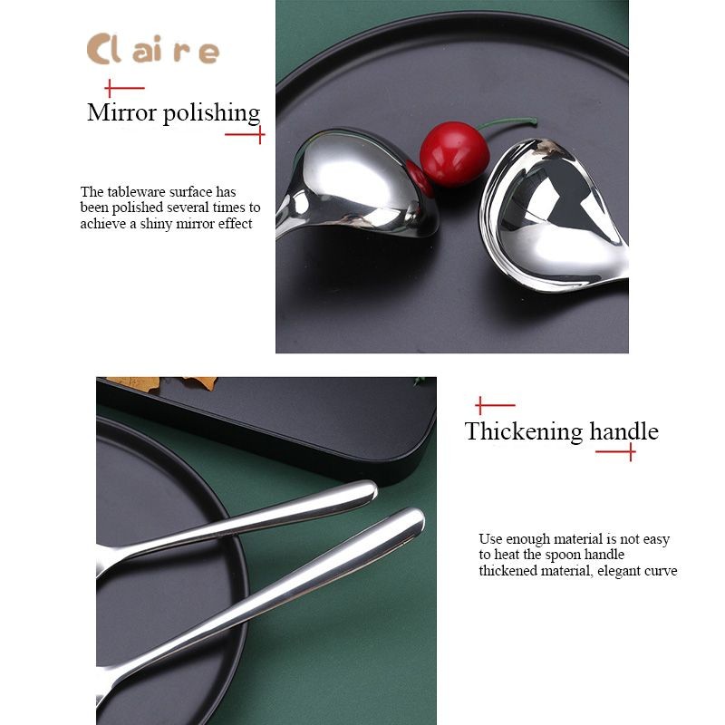 COD ช้อนซุปสแตนเลสในครัวเรือนช้อนหัวใหญ่ช้อนกลางสแตนเลส 304 ของใช้ในครัว ส้อมสวยๆ ยาว กลางใหญ่ Claire - รูปที่ 5