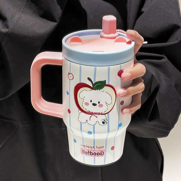 กระบอกน้ำเก็บอุณหภูมิ กระบอกน้ำเก็บความเย็น Thermos Cup Women's 2024 ใหม่เซรามิกไลเนอร์มูลค่าสูงถ้วยฟางนักเรียนความจุขนาดใหญ่ Ice Bomber Cup ถ้วยน้ําสําหรับเด็ก