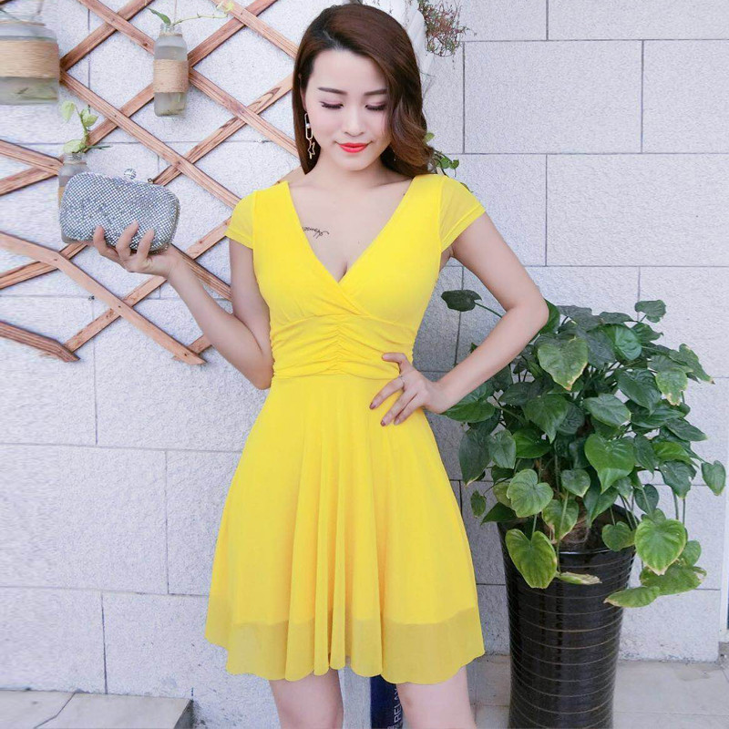 ชุดฤดูร้อนแขนสั้น V คอบาร์ Night KTV ชุดสตรี