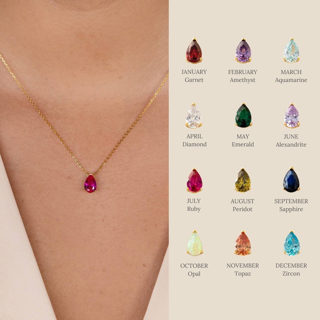 ตัวเลือกต่างๆ โอน Birthstone Water Drop คริสตัลไทเทเนียมเหล็กสร้อยคอผู้หญิงเฉพาะแสงหรูหราเครื่องประดับประณีตของขวัญวันเกิด
