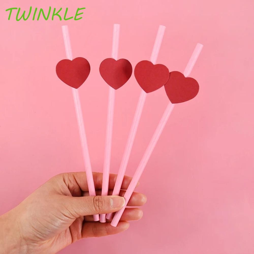 Twinkle1 20 ชิ้นหลอดกระดาษหัวใจ,เป็นมิตรกับสิ่งแวดล้อม Degradable Daisy ดอกไม้กระดาษหลอด, ตกแต่งงานปาร์ตี้สีชมพู/สีเหลือง 6 มิลลิเมตรทิ้งดื่มฟางบาร์